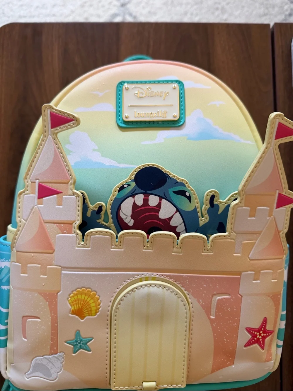 Loungefly Stitch Castle Mini Backpack & Wallet - Pastel Pink Peach Teal